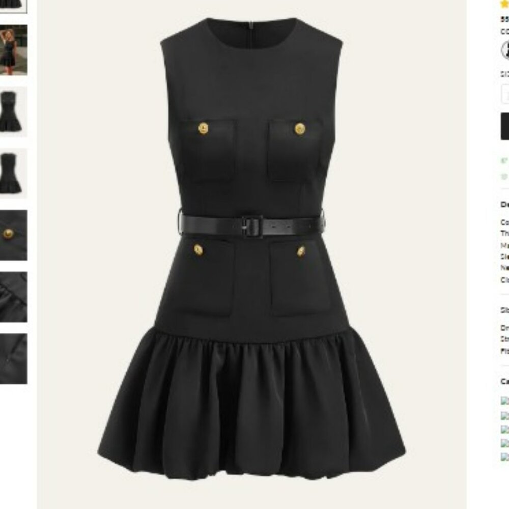 Ruffled Hem Metal Button Mini Dress Without Belt